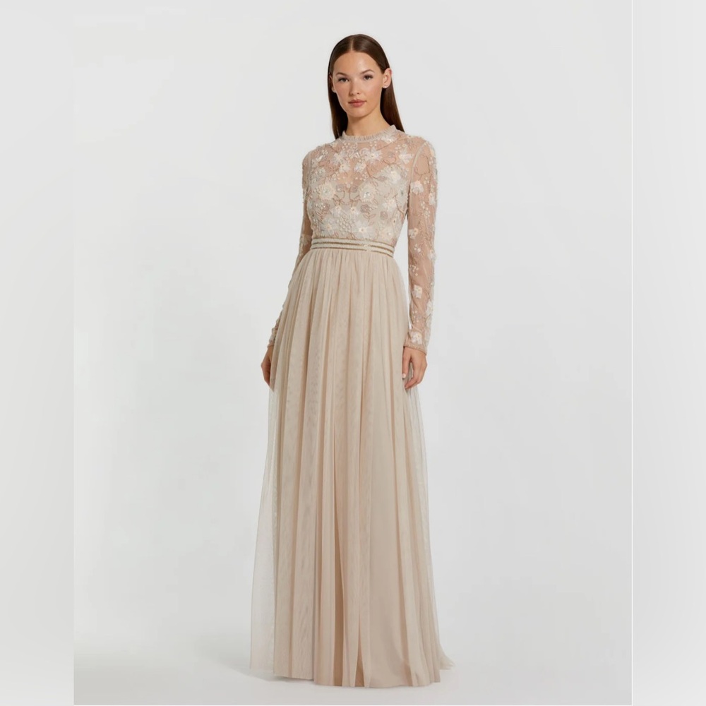 Mac Duggal - Embellished Illusion High Neck Long Sleeve Gown